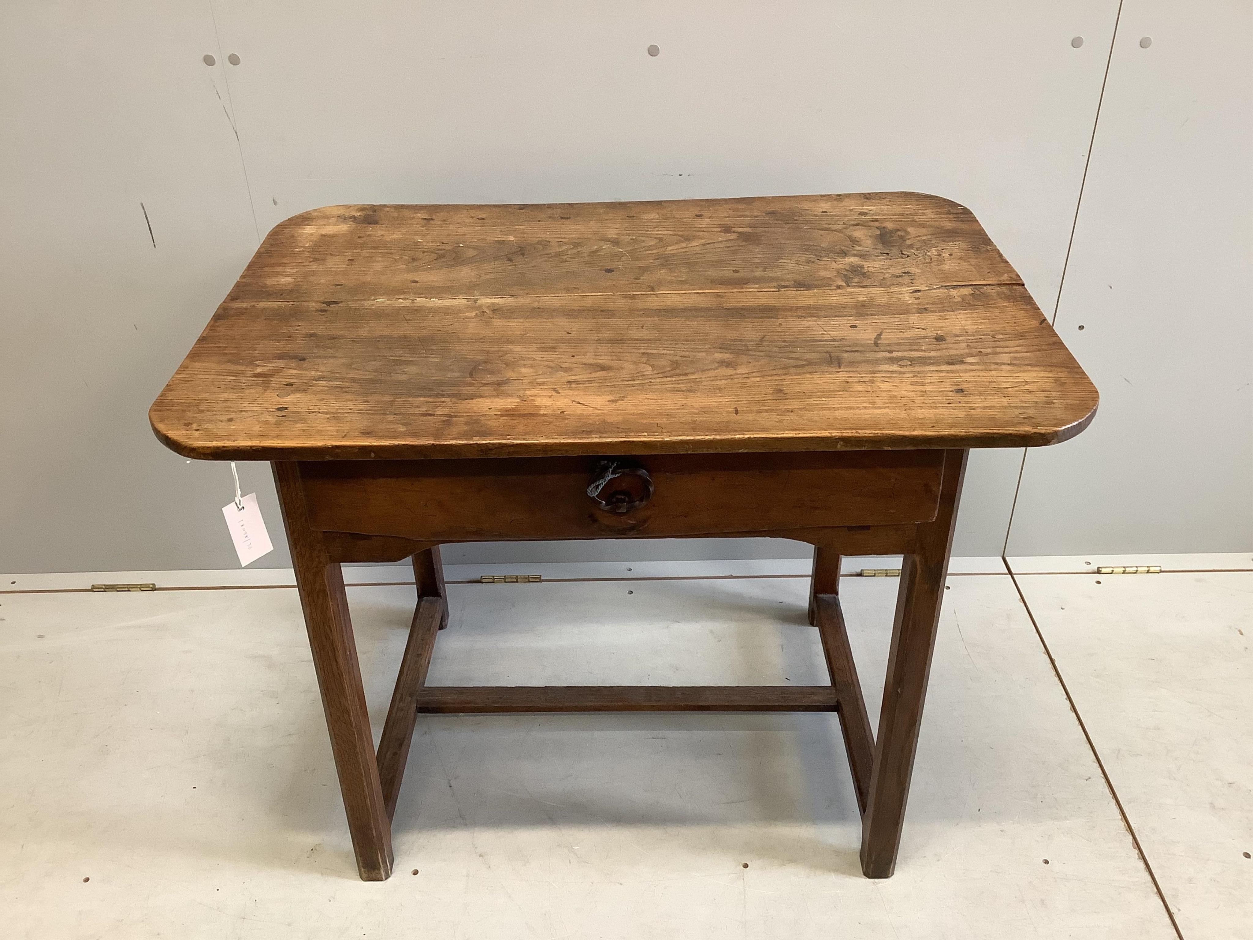 A small 19th century French elm side table, width 93cm, depth 62cm, height 72cm. Condition - fair